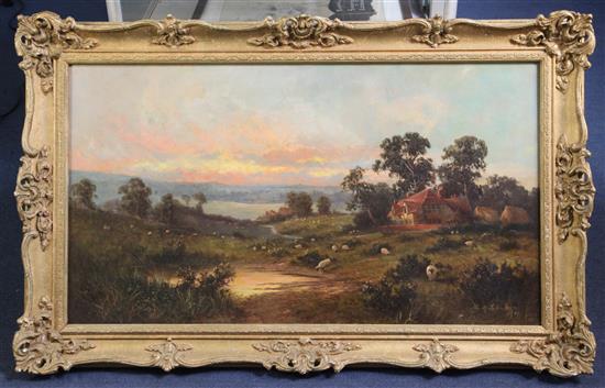 Sidney Yates Johnson (fl.1901-1910) Pastoral landscape at sunset 17.5 x 31.5in.